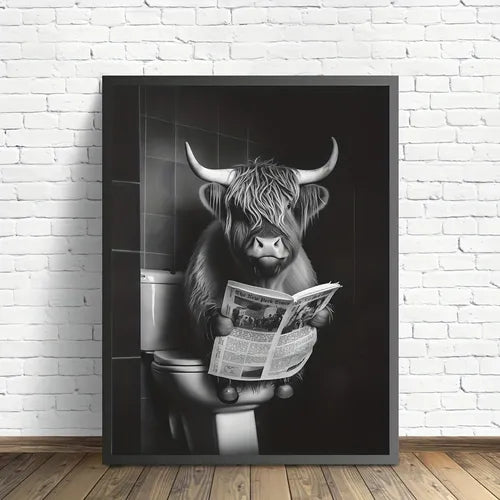 1pc, Cute Wall Poster, Wall Canvas, Canvas Painting Funny Highland Cow On Toilet Home Decor Prints Painting HD Pictures Wall Art HD Modular Canvas Poster Bathroom Home Decor