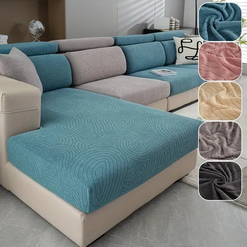 1pc Coral Fleece Stretch Sofa Slipcover, Solid Color Non-slip Sofa Cover, Furniture Protector For Bedroom Office Living Room Home Decor