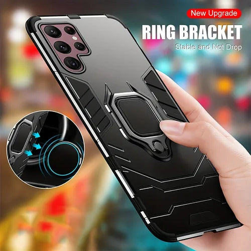防震装甲后盖保护壳适用于三星 Galaxy S23 S22 S21 S20 Ultra 环支架手机后盖 Coque 保护壳适用于三星 Galaxy S23 S22 S21 S20 Plus + 后盖保护壳适用于三星 Galaxy S20 S21 FE 5G 保护壳