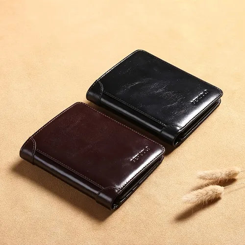 Men's Vintage Fashion High-end Short Multi-card Large Capacity Genuine Leather Wallet