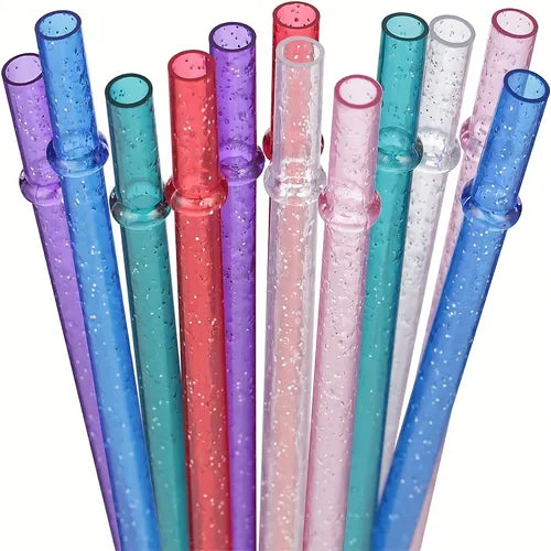 Set Of 12 Straws, With Cleaning Brush 22.86cm Reusable Tritan Plastic Straws, Replacement Glitter Sparkle Drinking Straws For 24 Oz - 30 Oz Mason Jars/Tumblers, Dishwasher Safe