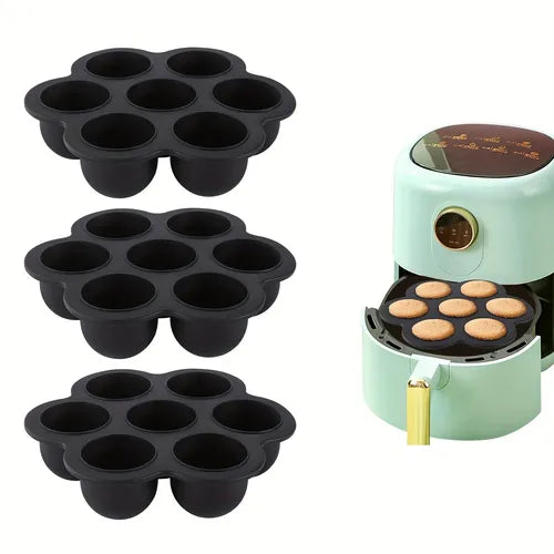 1pc 7 Cavity Silicone Air Fryer Muffin Pans Nonstick Brownie Cake Mold Round Pudding Cupcake Recipe Tray Bakeware