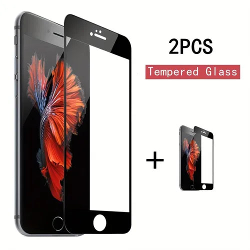 [2 Pcs] Screen Protector Black Compatible For IPhone 6/6S/7/8/6Plus/6SPlus/7Plus/8Plus Tempered Glass Film Fall Resistant Glass