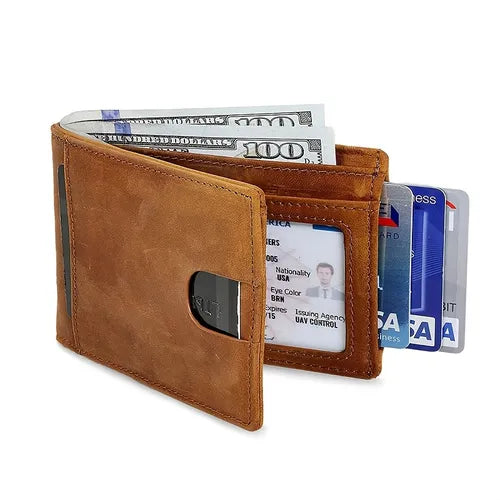 RFID Blocking Men's Credit Card Holder Genuine Leather Wallet For Men Money Clip Minimalism Card Holder