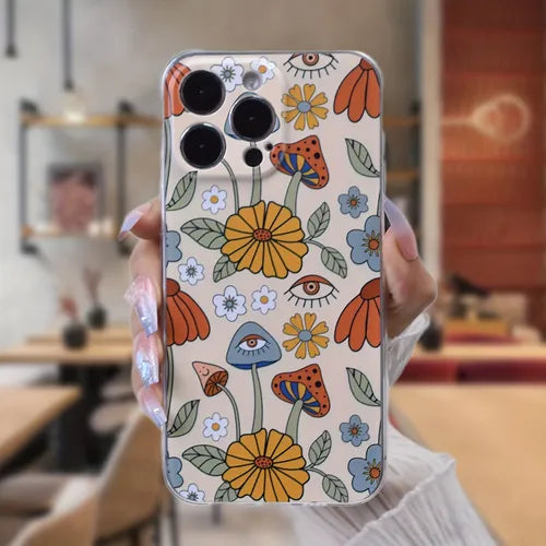 Psychedelic Hippie Mushroom And Flowers With Eyes Phone Case For Girls Boys Women Men, Unique Fashion TPU Case For IPhone 14/iPhone 13/iPhone 12/iPhone 11/iPhone X/iPhone 8/iPhone 7/iPhone 8p/iPhone 7p/iPhone/iPhoneXsmax