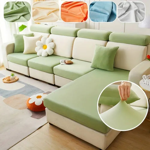 1pc Solid Color Elastic Sofa Slipcover, Milk Silk Non-slip Sofa Cover, Furniture Protector For Bedroom Office Living Room Home Decor