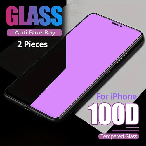 2pcs Anti Blue Light Full Cover Tempered Glass Screen Protector For IPhone 14 13 12 11 Pro Max Plus Mini X Xs Max XR 8 7 Plus SE