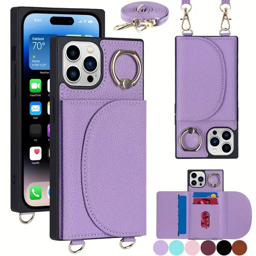 Fashion Matte Faux Leather Phone Case For Apple IPhone 14 Pro Max 13 Pro Max With Holder Long Lanyard Wallet Card Slot Crossbody Shockproof Protect Cover