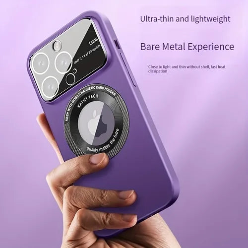 1pc Magnetic Wireless Charging Phone Case Large Window Glass Anti-Lens Dust For IPhone 14 13 12 11 Pro MAX Plus Hard Case Matte Touch (White Purple Black Orange)