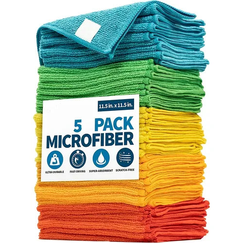 5pcs Microfiber Cleaning Cloth For Home, Cleaning Towels For Housekeeping, Reusable And Lint Free Cloth Towels, Home Kitchen Supplies, Random Color