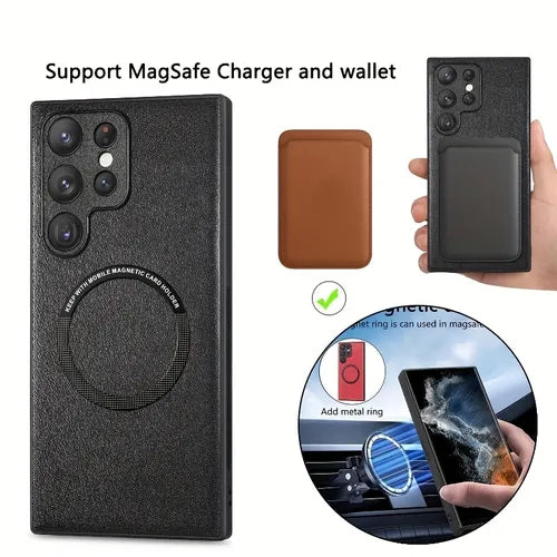 Slim Black Leather Phone Case For Samsung Galaxy S23 Ultra S22 S21 S20+ A04s A13 A14 A23 A32 A33 A34 A53 A54