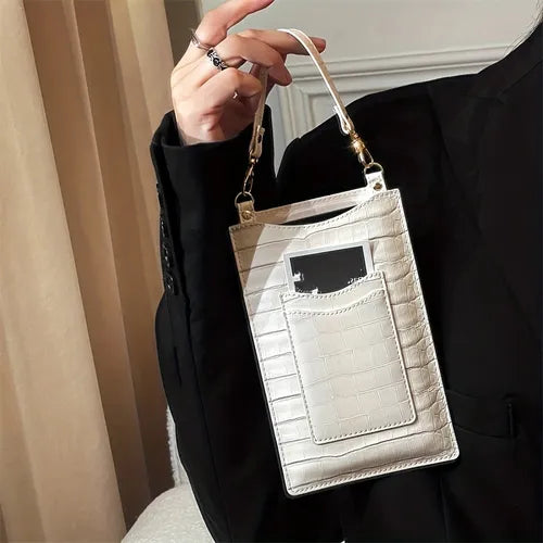 Stone Pattern Double Card Handbag With Short Rope Luxury Women's Mobile Phone Lipstick Change Bag With Card Insertion, Small And Portable, Suitable For Use