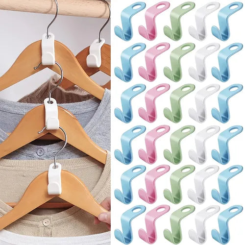 10pcs/20pcs/30pcs Clothes Hanger Connector Hooks, Space Saving Hanger Extender Closet Organizer For Shirt Hangers Velvet Huggable Hangers Wooden Hanger