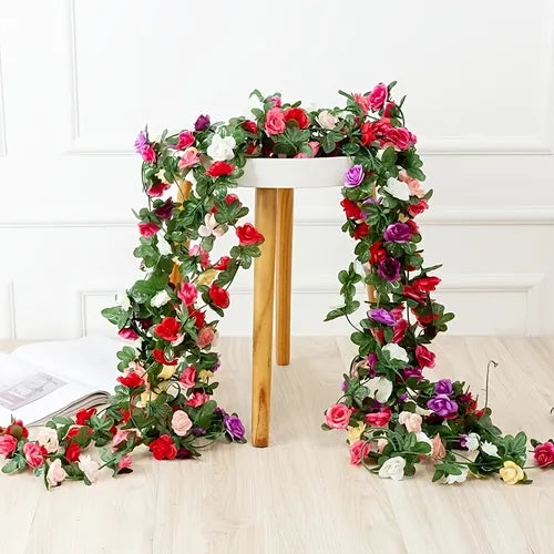 1pc 250CM/8.2ft Rose Artificial Flowers, Artificial Flower Christmas Garland, Fake Rose Vine For Wedding Home Room Decoration Spring Autumn Garden Arch DIY Fake Plant Vine, Mother's Day Decor