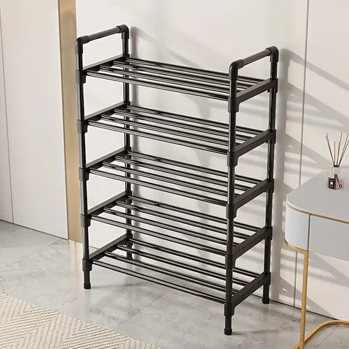 1pc Multi-Layer Shoe Rack, Shoe Storage Rack, Single Row Free Standing Shoe Rack, Metal Stackable Shoe Tower, Black Shoe Rack, Suitable For Porch, Closet, Bedroom, Corridor, Terrace