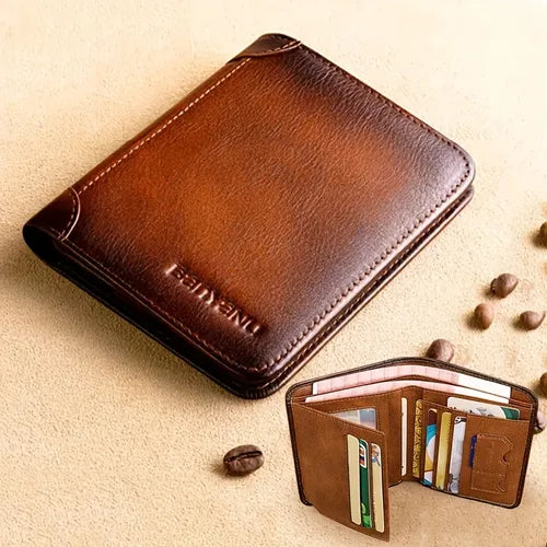 Men's Wallet Short Leather Zipper Multifunctional Card Bag Cowhide New Popular Men's Leather Clip Wallet
