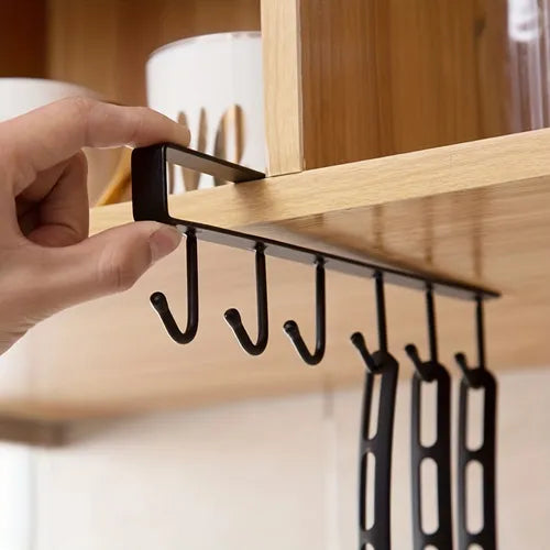 1pc Kitchen Shelf Storage Clothes Hanging Organizer Cup Holder Glass Mug Holder 6 Hooks Storage Rack