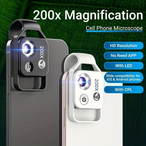 APEXEL HD 200X Microscope Macro Lens For Mobile Phone Magnification Portable Pocket With CPL Filter LED Light For IPhone Huawei Samsung Xiaomi Most Smartphones