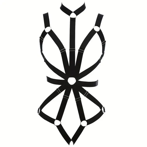 Sultry Body Garter Belt Bodysuit, Gothic Hollow Out Harness Strappy Cage Bodysuit, Women's Sexy Lingerie & Underwear Accessories