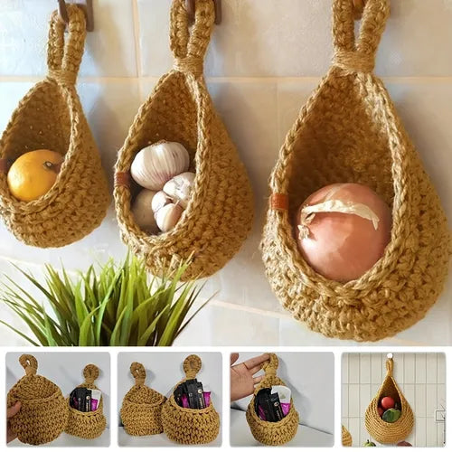 1pc Wall Hanging Basket, Bohemian Style Woven Basket, Creative Teardrop Shape Suitable For Vegetables And Fruits, Kitchen Storage Basket