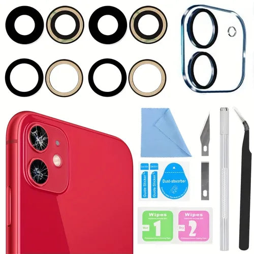 2pcs Back Rear Camera Lens Glass Replacement For IPhone 11 15.49 Cm, Back Lens Glass + 1Pc Camera Lens Protector, Tempered Glass + Repair Tool