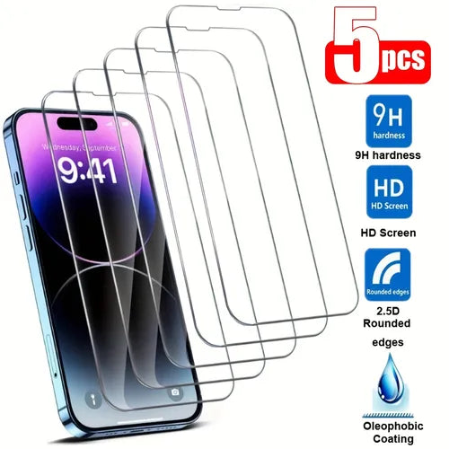 5pcs Tempered Glass For Apple IPhone 14 Plus 13 12 11 Pro Max Mini Cases Screen HD 9H Hardness X XR XS Max Full Cover Screen Protector Protective Film For IPhone 14Pro Max 14ProMax 13Pro 12Pro 11Pro 12Mini 13Mini IPhone14 IPhone13 IPhone12