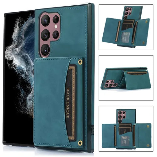 Wallet Phone Case For IPhone 14 Pro Max 6.7 Inch Blue Tri-fold Multi-function Card Phone Case For Iphone XS MAX 14 Plus