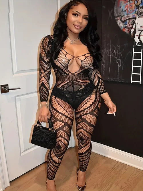 Women's Sexy Bodystocking Lingerie Long Sleeves Fishnet Stockings