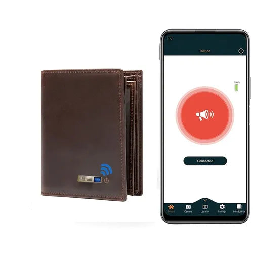 Intelligent Wallet Anti-lost  Tracker Wallet Genuine Leather, Position Record (Via Phone GPS)