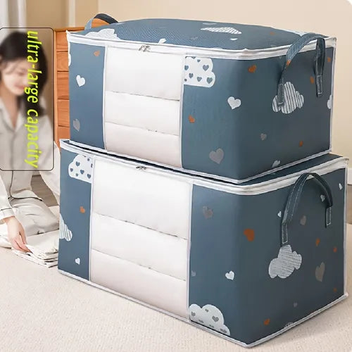 1pc Wardrobe Storage Bag, Large Capacity Printed Dustproof Storage Bag With Handles, Clothes And Quilt Storage, Family Storage, Moving Multifunctional Storage Bag, Fabric Closet Organizers And Storage Bins For Comforter, Clothing, Toys