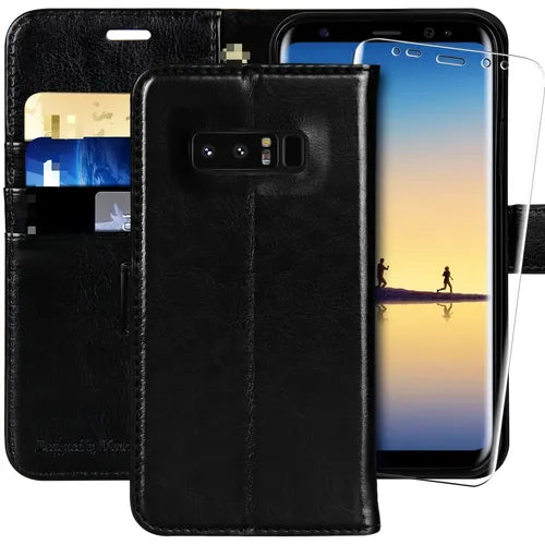 حافظة محفظة لهاتف Galaxy Note 8 Note 9 Note 10 Note 10 Plus Note 20 Note 20 Ultre، [واقي شاشة زجاجي متضمن] [حجب RFID] غطاء هاتف خلوي جلدي قابل للطي مع حامل بطاقة الائتمان لهاتف Samsung Galaxy