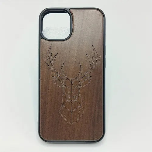 The Back Solid Wood Carving Christmas Deer Back Cover Mobile Phone Case For IPhone 14 Plus 13 12 11 Pro Max Personality Phone Case Christmas Gifts