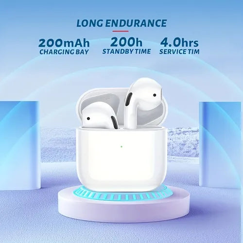 BOROFONE BW34-P BT5.3 سماعة رأس استريو لاسلكية حقيقية مع علبة شحن لأجهزة Apple AirPods، بطارية تدوم 4 ساعات، سماعة رأس ميكروفون مدمجة داخل الأذن، سماعات رأس بتصميم إلغاء الضوضاء لنظام IOS Android مع كابل شاحن مجاني