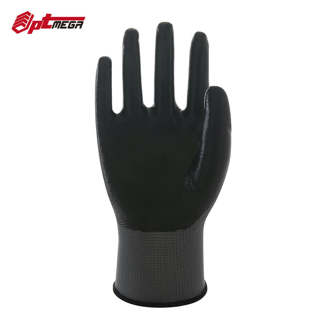 Optmega 64304 无缝针织工作手套，手掌和手指上有光滑的丁腈涂层握把，非常适合一般工作 - 12 双