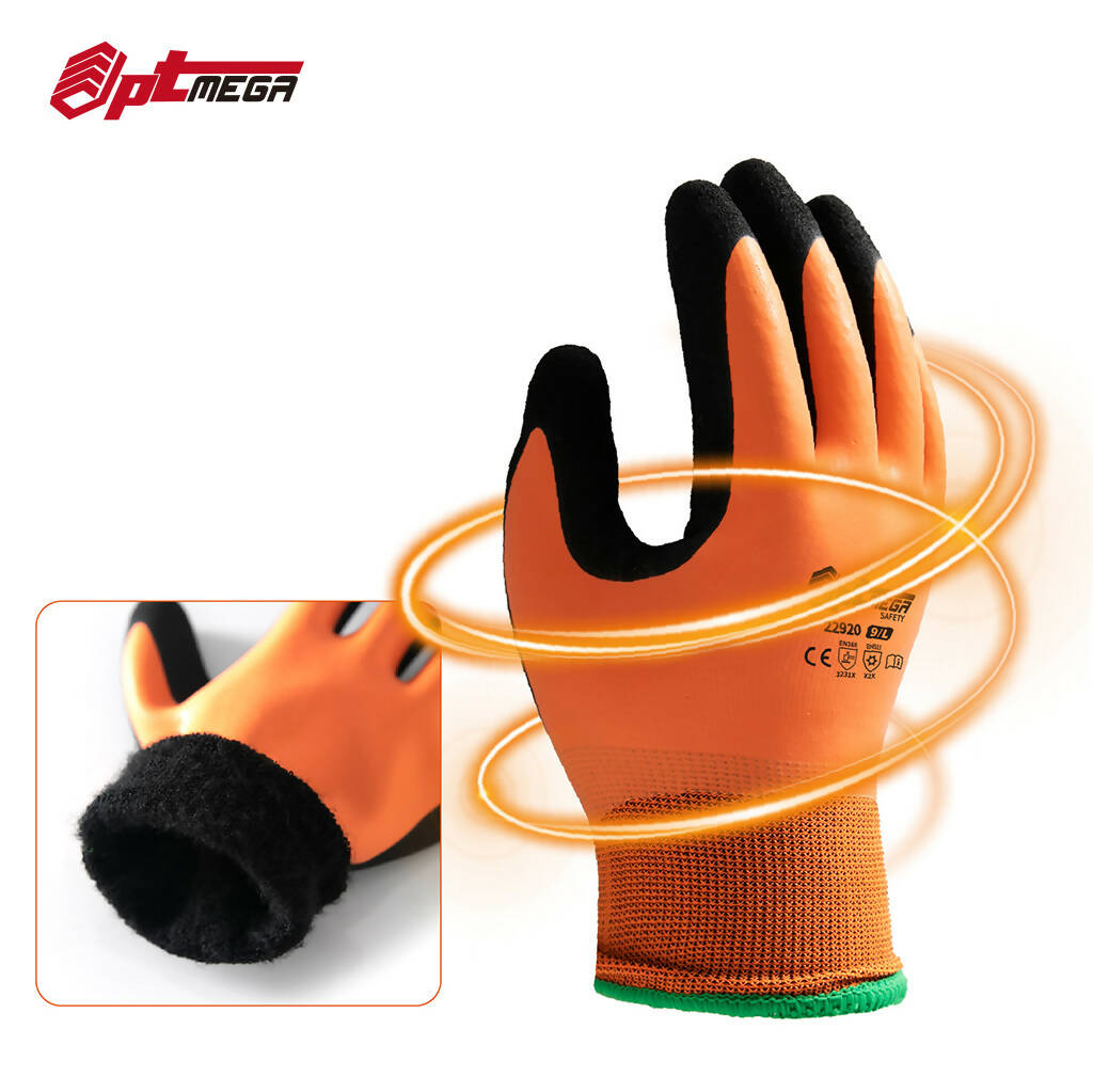 Optmega 22920 Waterproof Winter Gloves for outdoor cold weather Double Coated Anti-slip Sandy Nitrile Plam and Fingers Acrylic Terry inner keep hands warm
