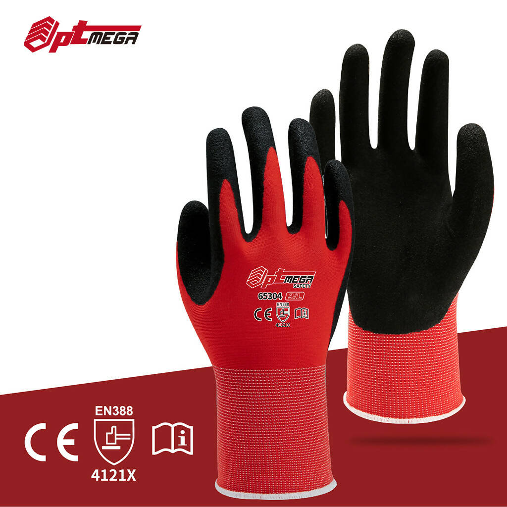 Optmega 65304 Seamless Knit Work Gloves with Sandy Nitrile Coated Grip on Palm & Fingers, Ideal for General Duty Work-3 Pairs